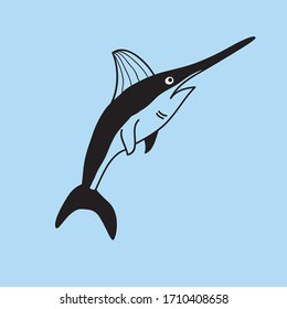 vector swordfish doodle line icon