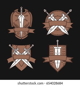 Vector swords and shield set logo