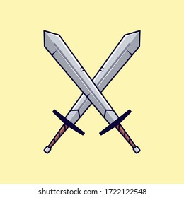 Espadas vectadoras cantan. Ilustración del arma de caricatura sobre fondo amarillo. Ilustración vectorial para juego móvil.
