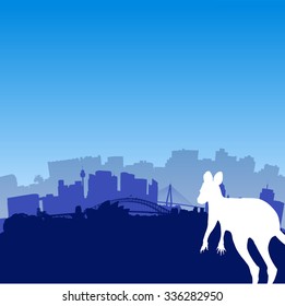 Vector Sydney skyline illustration with silhouette of Kangaroo