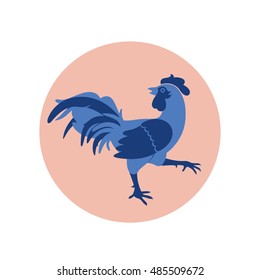 Vector Symbol of 2017 Chinese New Year. Blue Rooster in Flat Style. 