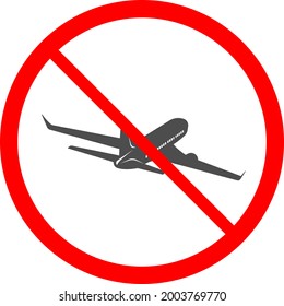 Símbolo vector de la prohibición de vuelos aéreos. Diseño plano de un icono de vector negro para publicidad, aplicaciones, logotipo de botón web, elementos de interfaz aislados en un fondo blanco.