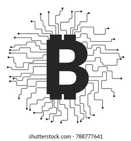 Vector symbol of bitcoin technology. Virtual money, Digital currency. Abstract illustration. Blockchain transfers concept