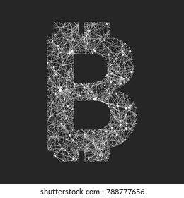 Vector symbol of bitcoin technology. Virtual money, Digital currency. Abstract illustration. Blockchain transfers concept