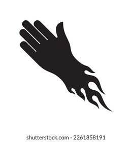 Vektorsymbol schwarze Silhouette der Hand mit Flammen. Einzeln auf weißem Hintergrund. 