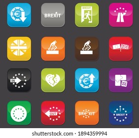 vector symbol of brexit, icon set for web. Colored buttons on a dark background