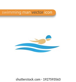 Vector symbol of a butterfly stroke swimmer. Swimming pool icon. Sports activity in water sign. Isolated in white background.