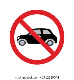 Vector symbol of a car prohibiting traffic. Illustration of car ban on the road.