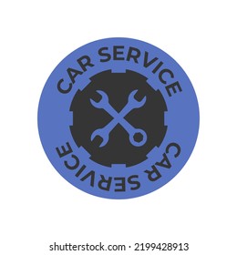 Vector symbol car service. Wrench with text. Blue retro Isolated on white background. Wrench Fist Mechanic Logo.