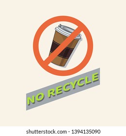Vector symbol of coffee cup. Icon of take away coffee cup. Cartoon design element for pollution environment and ecology. Vector symbol. Image for theme zero waste, separate garbage