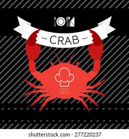 Vector symbol of Crab and ribbon made flat style.
