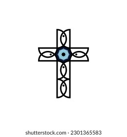 Vector Symbol of the Cross, Evil Eye and Ichthys Fish, suitable for any business use.