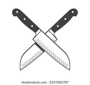 Vector symbol of crossed kitchen knives. Isolated on white background.