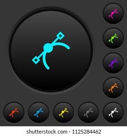 Vector symbol dark push buttons with vivid color icons on dark grey background