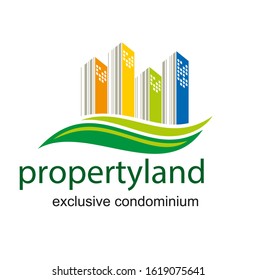 Vector symbol design for real estate company. Buildings abstract logo design template. City skyline logo layout. Home icon idea. Construction sign. Landmark colorful.