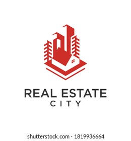 Vector symbol design for real estate company. Buildings abstract logo design template. City skyline logo layout. Home icon idea. House silhouette. Construction sign. Nature Real estate.