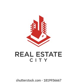 Vektorsymbol-Design für Immobilienfirmen. Gebäude abstrakte Logo-Design-Vorlage. City Skyline Logo Layout. Startsymbol-Idee. Haus Silhouette. Bauzeichen Naturgrundstück.
