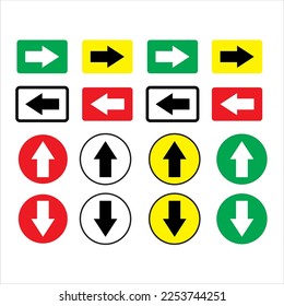 vector symbol directions right, left ,up, down, with various colors and models