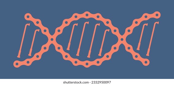 Vector symbol of DNA matrix composed of bicycle chain and spokes. Blue background