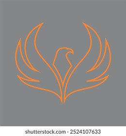 símbolo de vetor, ícone de contorno de águia, fundo cinza de arte de linha laranja simples