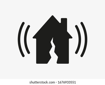 Vector symbol of earthquake isolated sign illustration on white background. Silhouette of broken house. Disaster symbol.