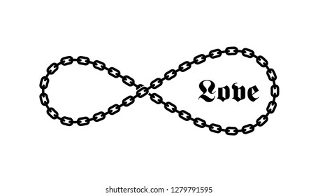 Vector symbol of endless love with chain and text - love
