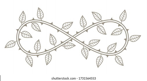 Vector symbol of endless love. Roses with thorns and leaves. Isolated on white background.
