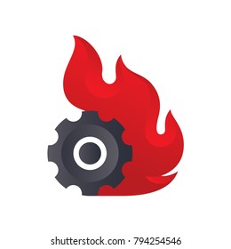 Vector symbol fire with gear, abstract icon design.