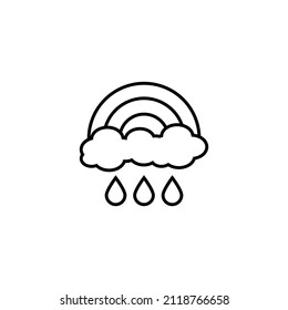 Vector symbol in flat style. Editable stroke. Perfect for internet stores, sites, articles, books etc. Line icon of rain from cloud under rainbow 