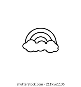 Vector symbol in flat style. Editable stroke. Perfect for internet stores, sites, articles, books etc. Line icon of big cloud under simple monochrome rainbow 