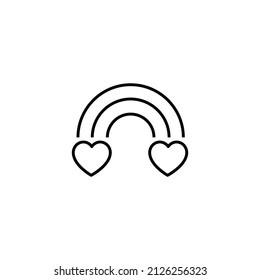 Vector symbol in flat style. Editable stroke. Perfect for internet stores, sites, articles, books etc. Line icon of hearts on edges of rainbow