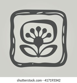 Vector symbol of flower silhouette. Modern floral icon in square frame