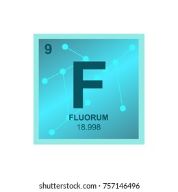 Vector symbol of Fluorine from the Periodic Table of the elements on the background from connected molecules