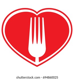 A vector symbol of a fork within a heart to promote healthy eating. 