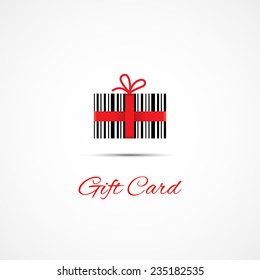 vector symbol for gift card with bar code and red ribbon