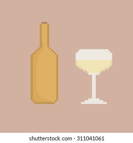 Vector symbol of glass and bottle of  white vine