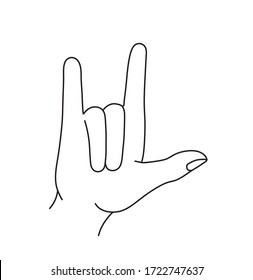 Vector symbol goat cow horns gesture. Black and white line outline sketch for print, tattoo, pattern, design. 