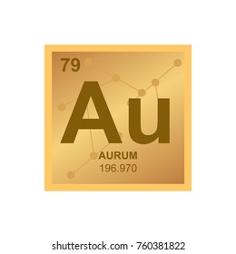 Vector symbol of Gold from the Periodic Table of the elements on the background from connected molecules