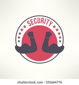 Vector symbol of guarding, protection, escort and defence. Security logo. T-shirt print design.