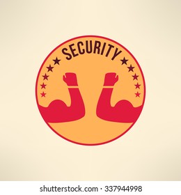 Vector symbol of guarding, protection, escort and defence. Security logo. T-shirt print design.