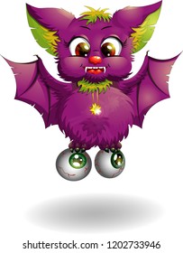 Vector symbol of Halloween with a picture of a bat. The vampire with open wings. Holds in paws of an eye of the dead person