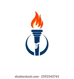 Vector symbol of hand held torch with ring background