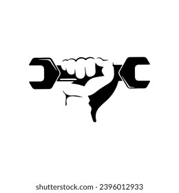 vector symbol of hand holding workshop key. can be used for logos, backgrounds, posters, t-shirt designs.