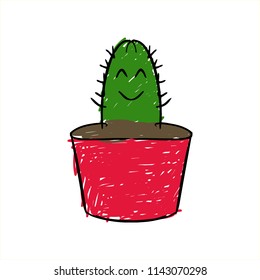 vector symbol of a happy and thorny cactus in a red pot