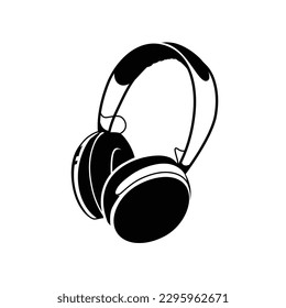 Vector symbol of headphones. Black and white headphones on white background. 