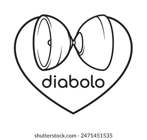 Vector symbol heart with juggling diabolo. Isolated on white background.