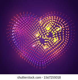 vector symbol of heart and love made of glowing colorful dots