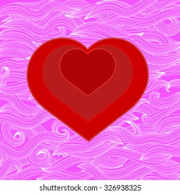 Vector Symbol of Heart on Abstract Pink Wave Background