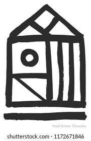 Vector symbol of the house made with ink brush. Logo template