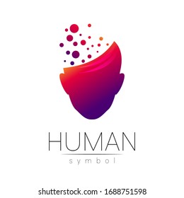 Vector symbol of human head. Person face. Red violet color isolated on white. Concept sign for business, science, psychology, medicine, technology. Creative sign design Man silhouette. Modern logo